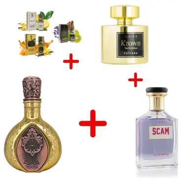 Lattafa Masa + Estiara Scam + Estiara Krown + 3 uleiuri de parfum mini 